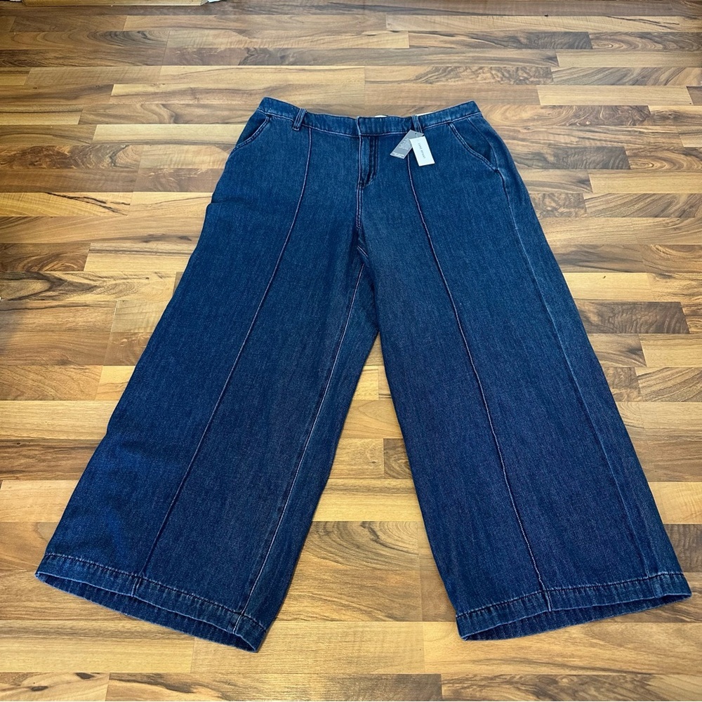 Lane Bryant Dark Blue Wide-Leg Cropped Mid-Rise Denim Jeans Size 14S NWT